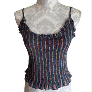 Wild Honey Multicolor Striped Ruffle Camisole Blue Striped Size Large EUC